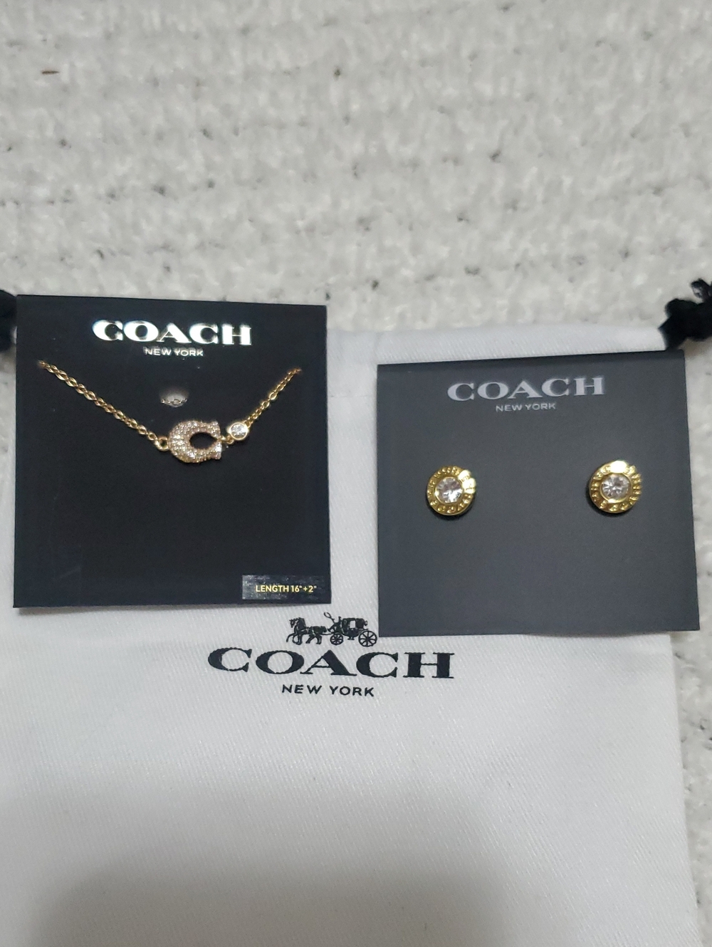 Coach Gold-Tone Pave C Pendant Necklace with Matching Gold Crystal Studs